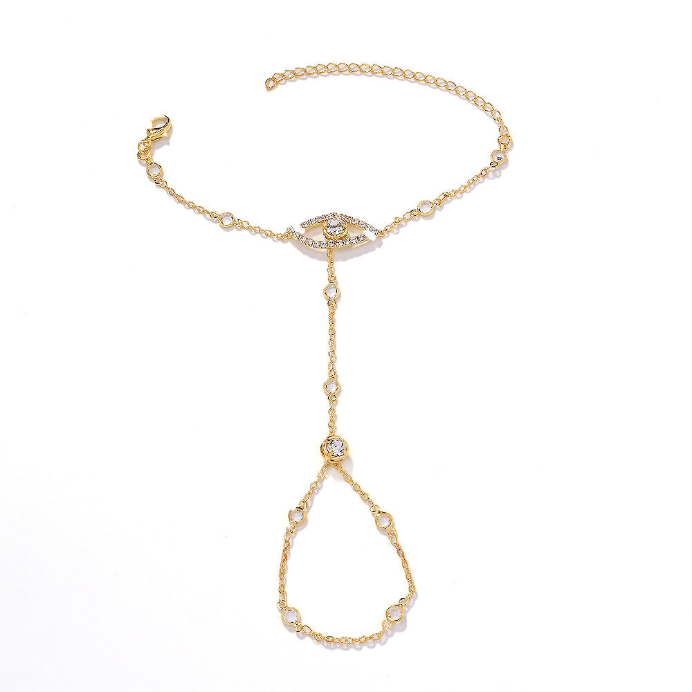 Luxury Evil Eye & Circle Charm Gold CZ Copper Hand Chain Bracelet Bulk
