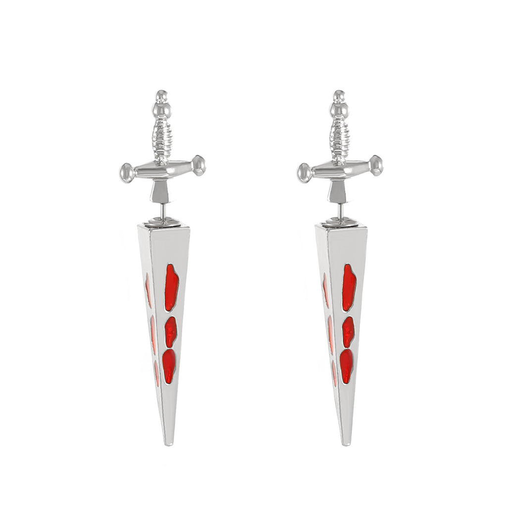 Glossy Red Dagger Sword Gold Silver Rhinestone Drop Earrings Wholesale