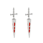 Glossy Red Dagger Sword Gold Silver Rhinestone Drop Earrings Wholesale