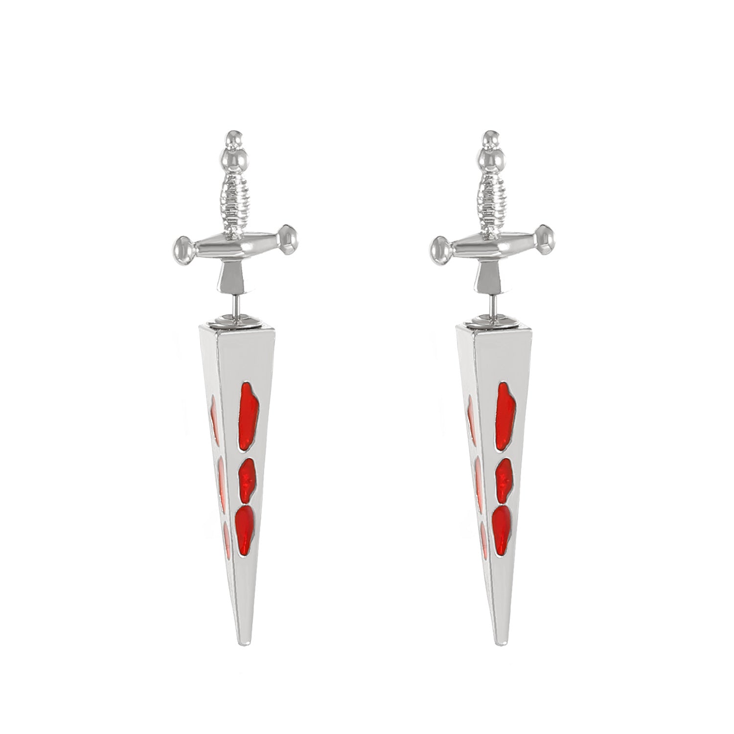 Glossy Red Dagger Sword Gold Silver Rhinestone Drop Earrings Wholesale