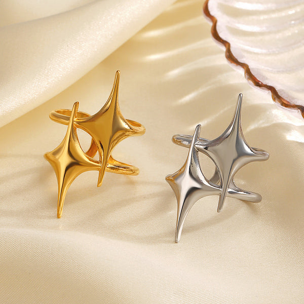 Dual Star Layer 18K Gold Silver Stainless Steel Adjustable Ring Bulk Main image