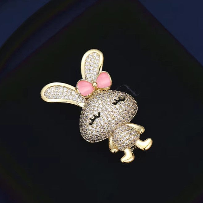 Gold Bunny Cubic Zirconia Copper Anti Tarnish Brooch For Women Bulk