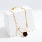 Double Layer Pink Brown Gemstone Geometric Gold Rhinestone Necklace Bulk