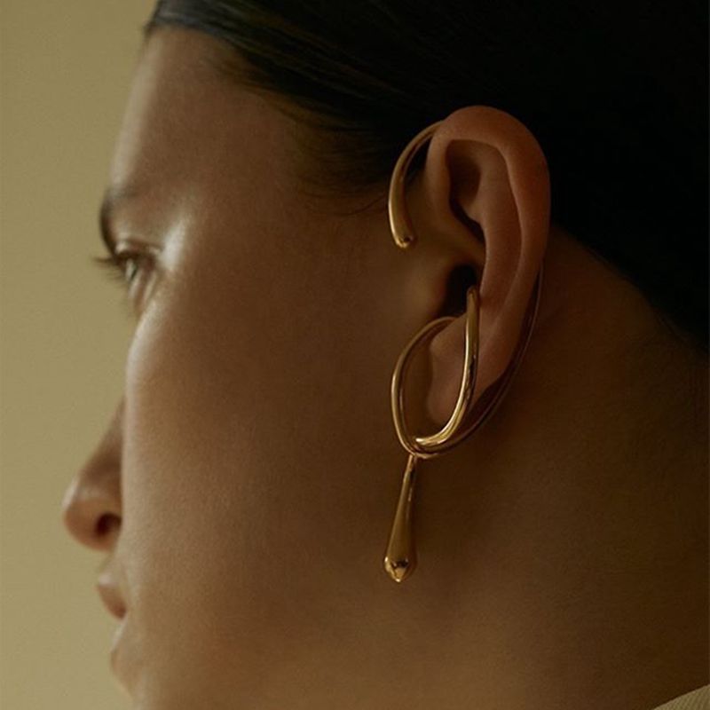 Gold Abstract Geometric Interlocking Ear Cuff Earrings For Women Bulk