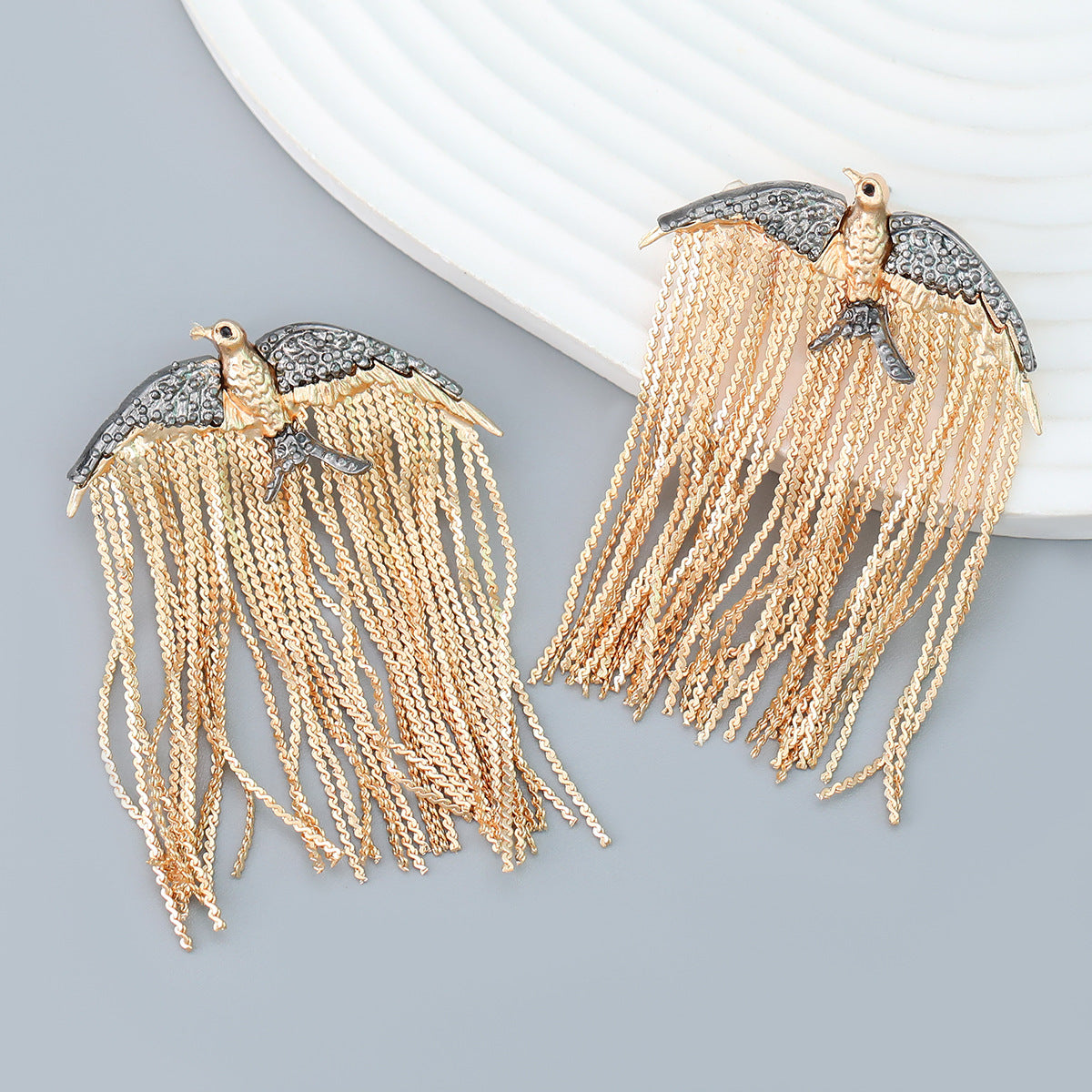 Eagle Bird 18K Gold Silver Cubic Zirconia Dangler Tassel Earring Bulk Main image