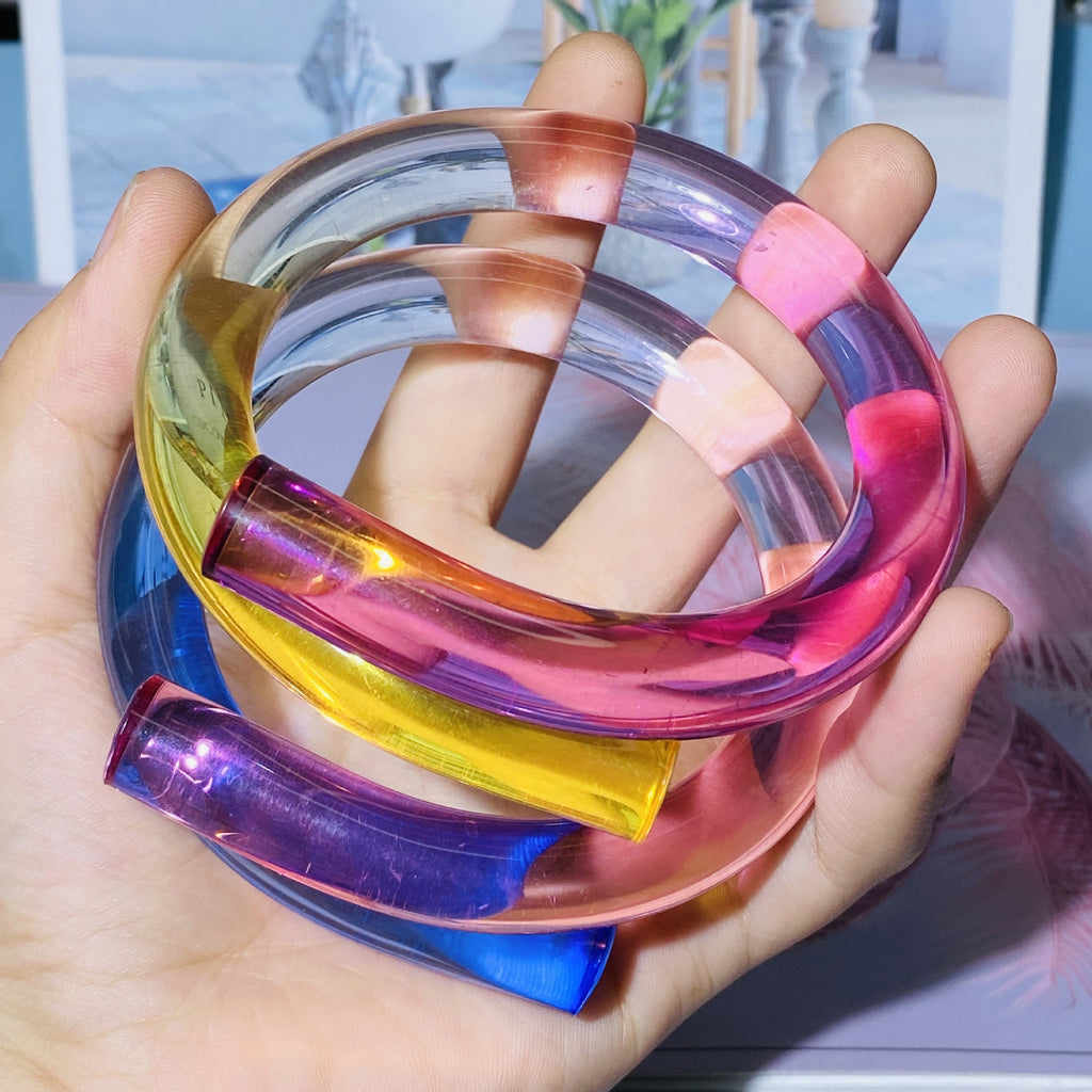 Multicolour Acrylic Resin Yellow Blue Purple Transparent Kada Bangle Bracelet For Women