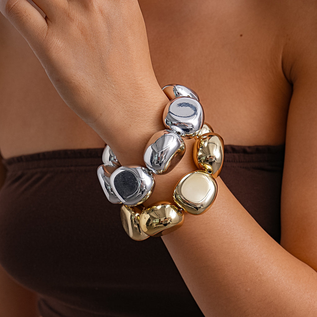 Designer Dual Tone Stretchable Gold Silver Plated Alloy Bracelet Bulk