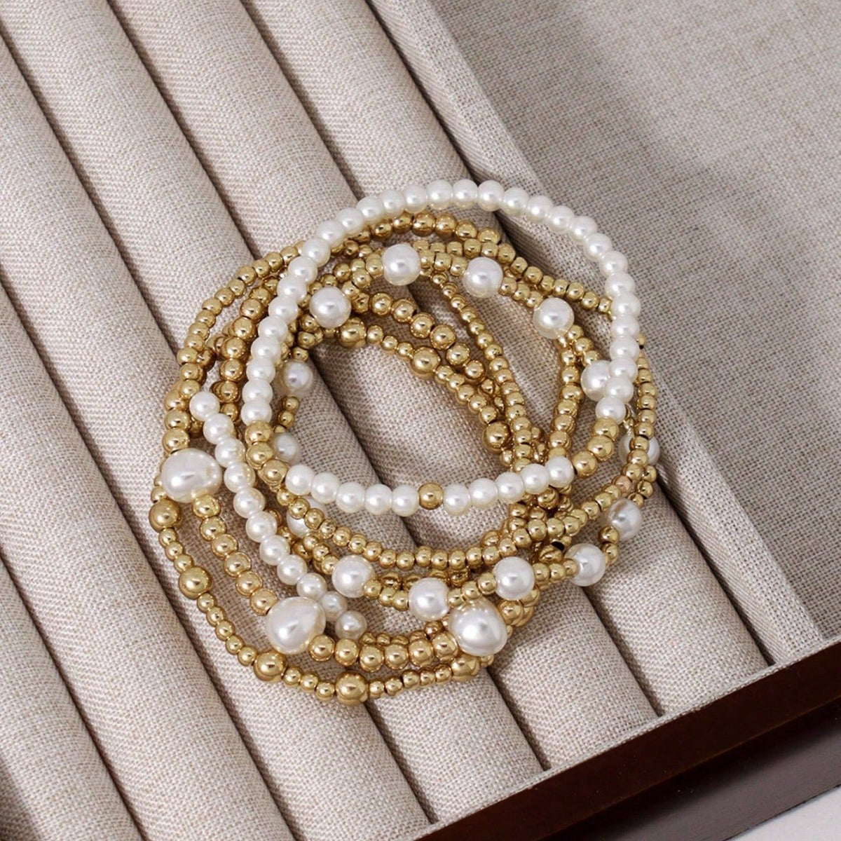 Multi Layer Gold Plated White Pearl Beads Copper Bracelet For Women Bulk