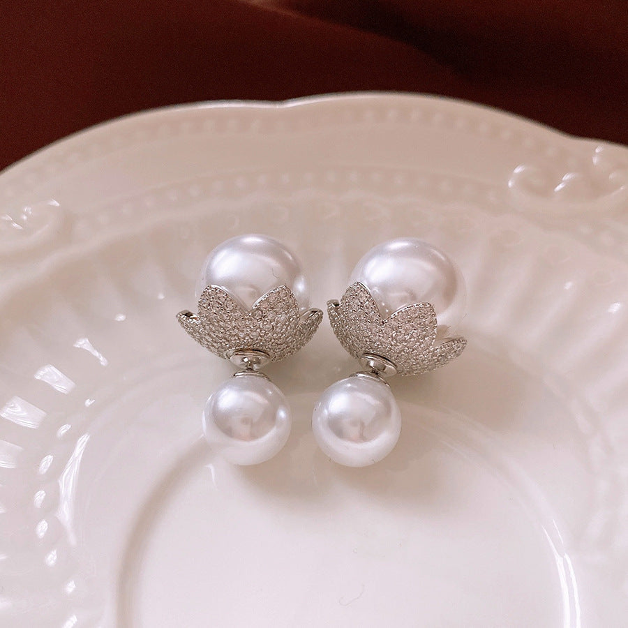 Flower CZ Pearl 18K Gold Silver White Anti Tarnish Stud Earring Bulk Secondary image