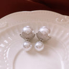 Flower CZ Pearl 18K Gold Silver White Anti Tarnish Stud Earring Bulk