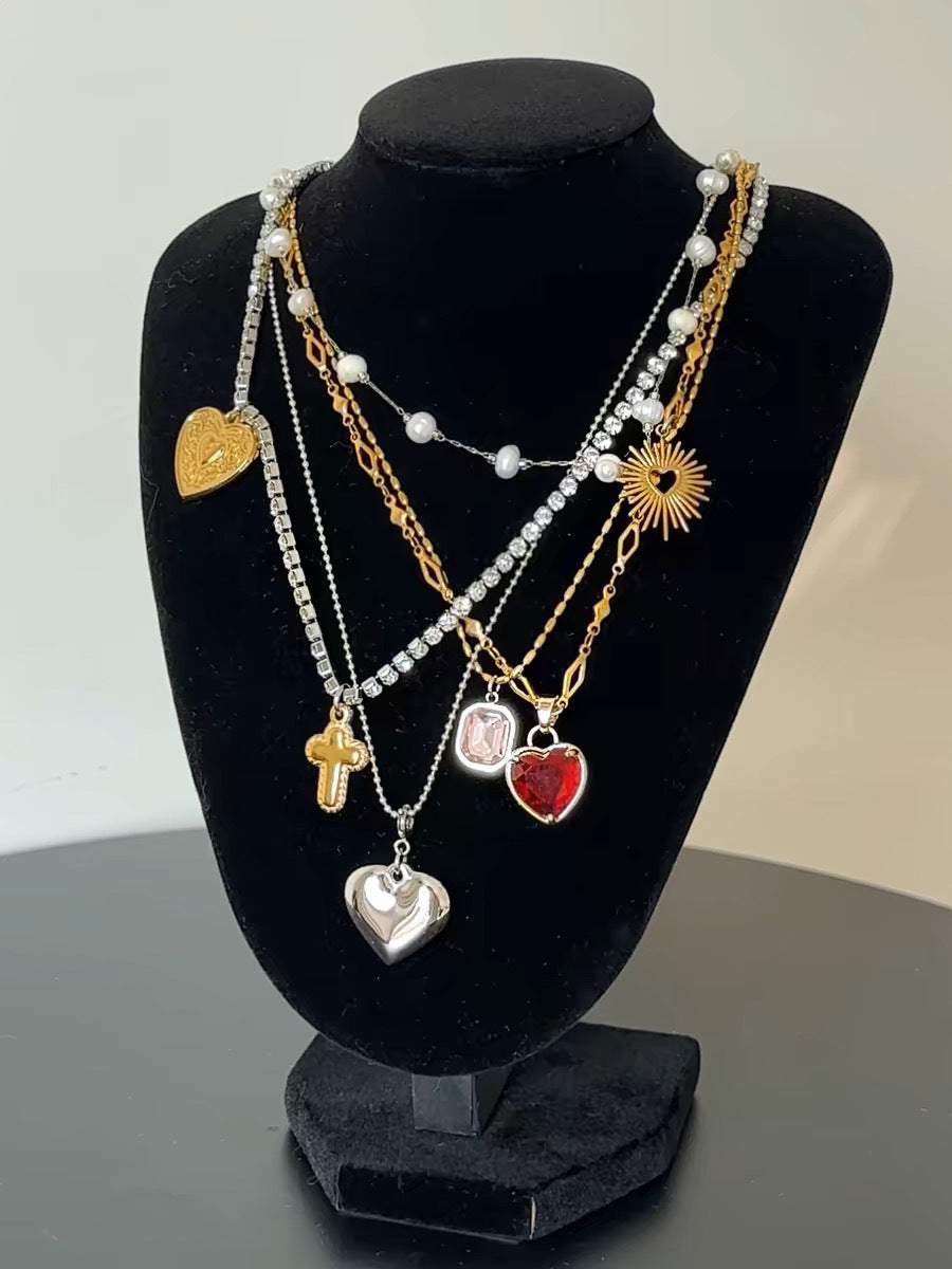 Heart Cross Pearl Vintage Punk Anti Tarnish Multi Watch Choker Necklace For Women Secondary image