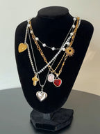 Heart Cross Pearl Vintage Punk Anti Tarnish Multi Watch Choker Necklace For Women