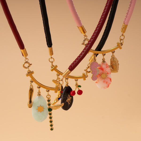 Moon Cherry Heart Seahorse 18K Gold Thread Charm Pendant Chain Necklace For Women Secondary image