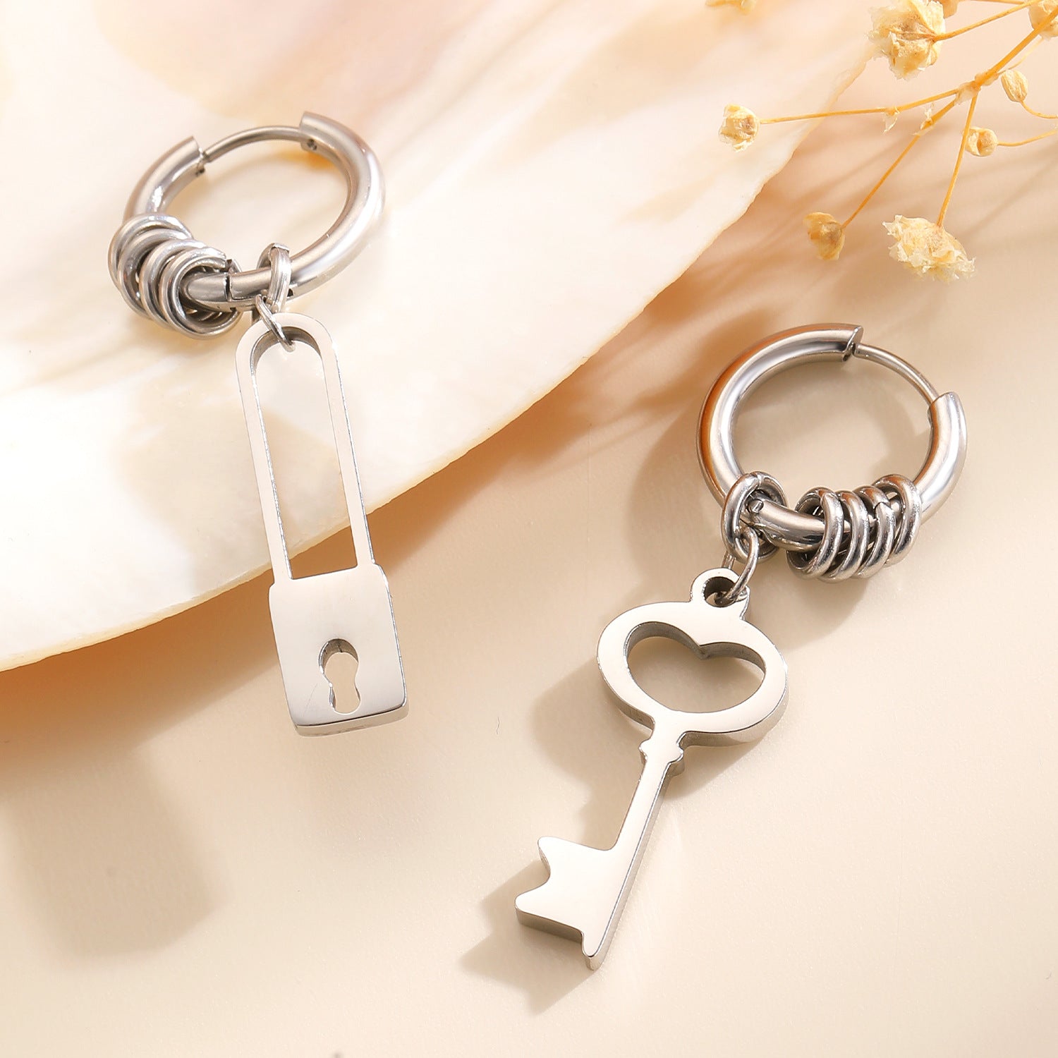 Trendy Lock & Key Charm Gold Silver Plated Alloy Hoop Earrings Bulk