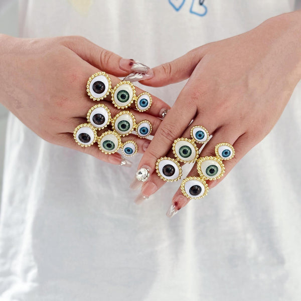 Designer Multi Evil Eye Gold Plated Adjustable Ring For Women Wholesale Main image