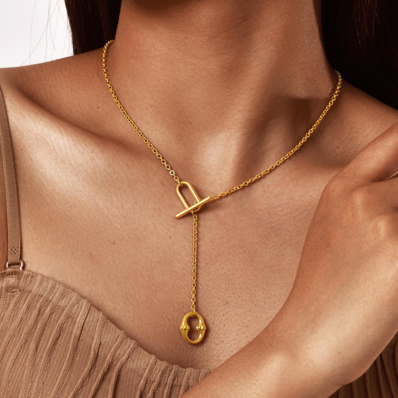 Bulk Simple Y-Style Toggle Gold Plated Plain Stainless Steel Necklace Main image