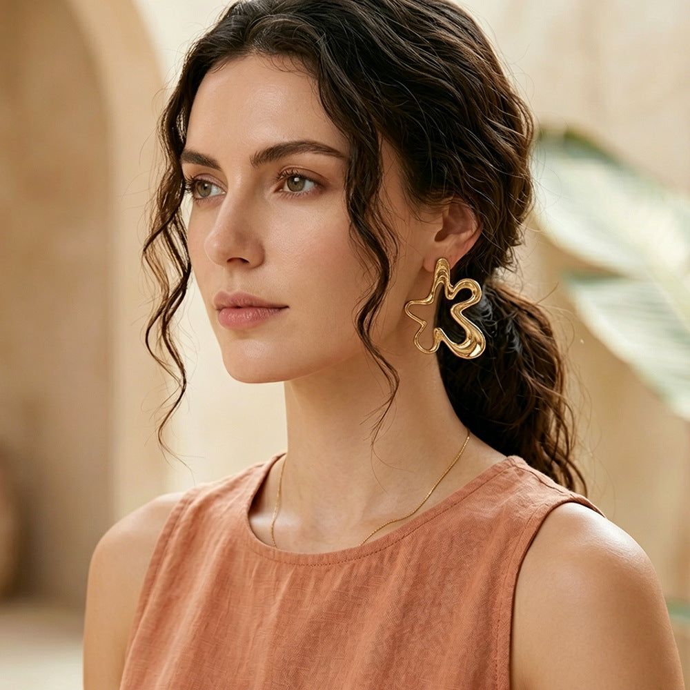 Gold Abstract Floral Hoop Earrings For Women Bulk