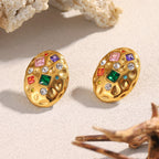 Oval 18K Gold Stainless Steel Cubic Zirconia Stud Earring Women Bulk