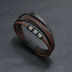 Rope Ring Black Brown Stainless Steel Multi Layer Wrist Band Id Leather Bracelet For Men