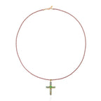 Cross Rosary Prayer Crystal Enamel 18K Gold Thread Anti Tarnish Necklace Pendant For Women