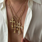 Jesus Cross Rosary 18K Gold Anti Tarnish Necklace Pendant Chain Bulk