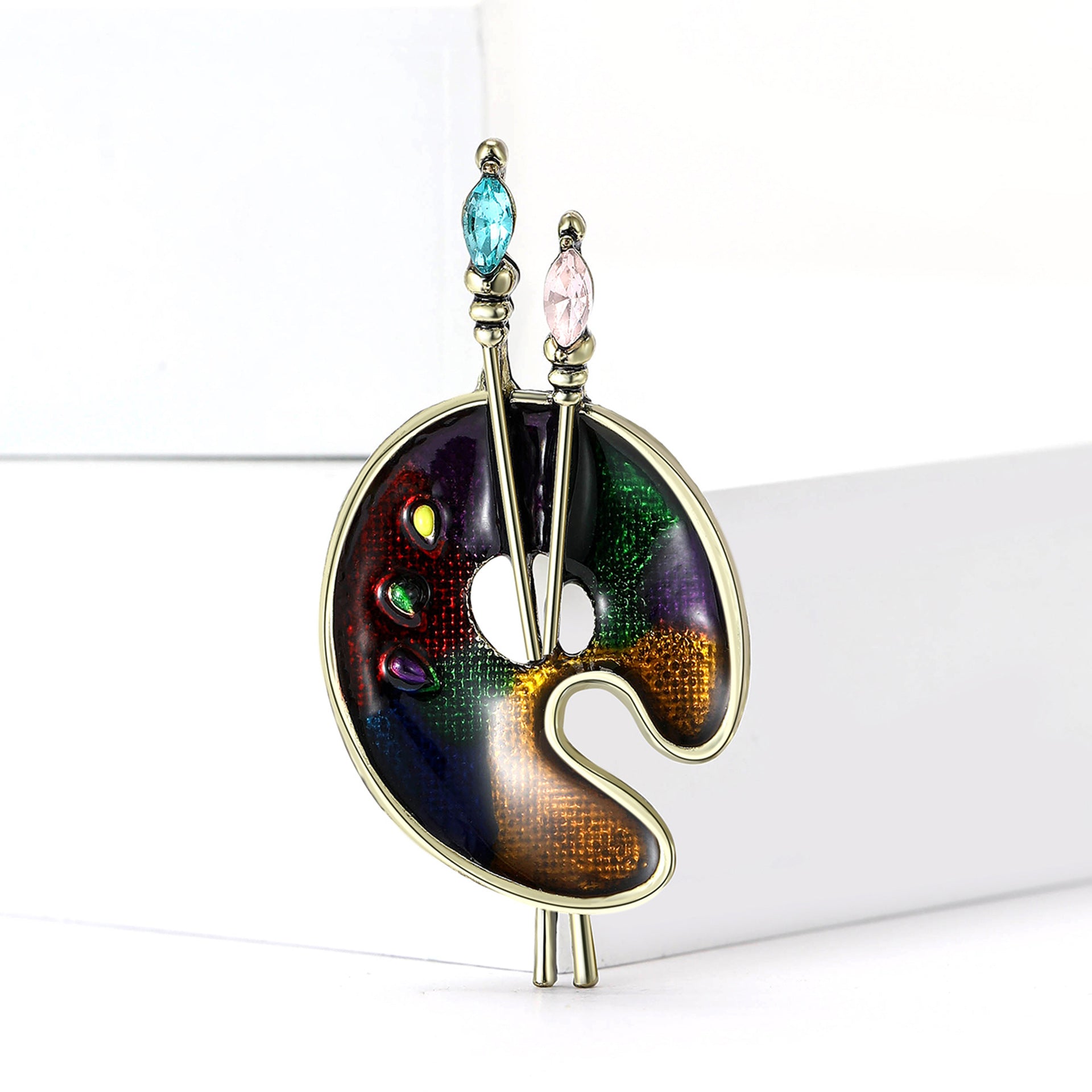 Multi Color Artistic Paint Tray Gold Enamel Brooch For Women Bulk Main image