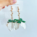 Pink Blue Red White Flower Gold Plated Enamel Dangler Earrings For Women