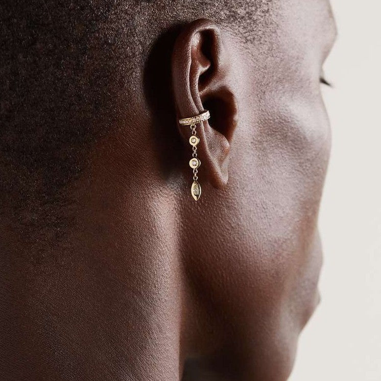 Elegant Dangling Gold CZ Stainless Steel Single Ear Cuff Earrings Bulk