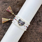 Teddy Bear Face Crystal Fabric Writ Band Threads Bracelet Bulk