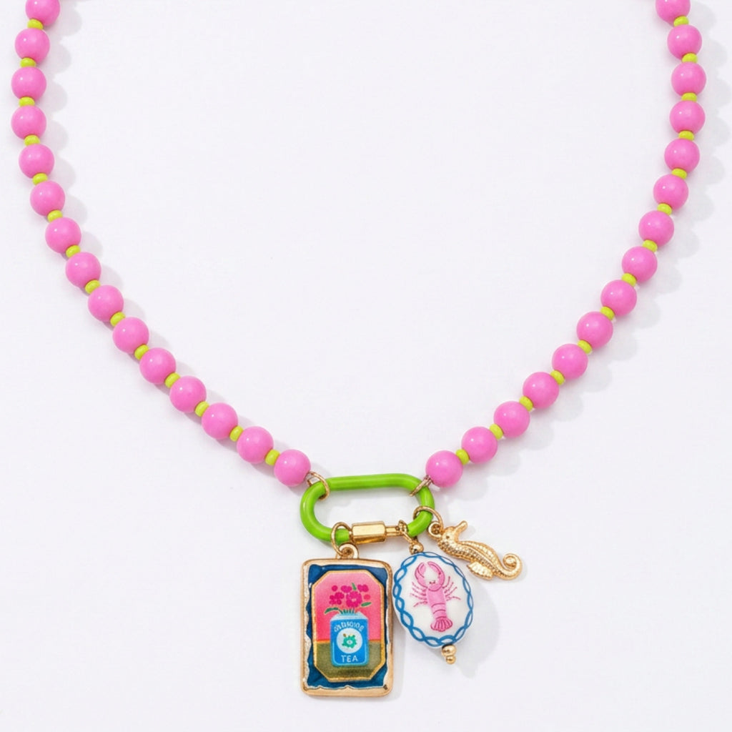 Bohemian Multi Color Beads Gold Enamel Anti Tarnish Copper Necklace Bulk