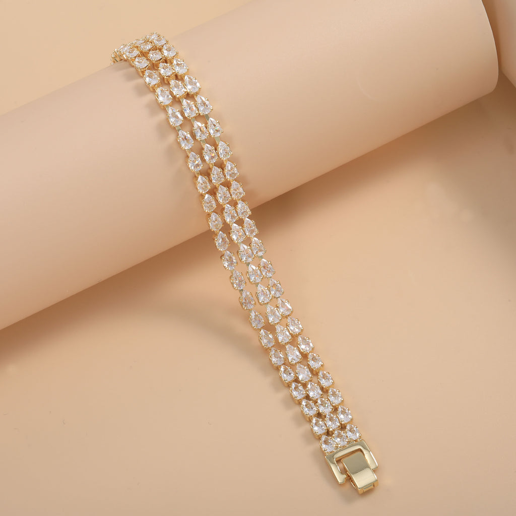 Wholesale Triple Row Star Line Round Cut Gold Silver CZ Copper Bracelet