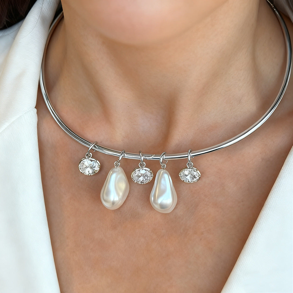 Designer Pearl & CZ Gold Silver Plated CZ Copper Choker Necklace Bulk