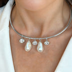 Designer Pearl & CZ Gold Silver Plated CZ Copper Choker Necklace Bulk