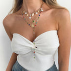 Multi Color Ocean Shell Gold Plated Crystal Necklace For Women