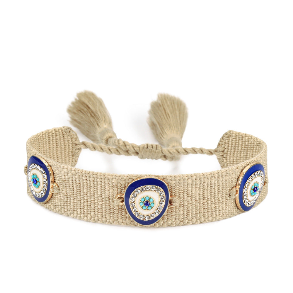 Bulk Gray Blue Evil Eye Gold Plated Rhinestone Thread Bracelet