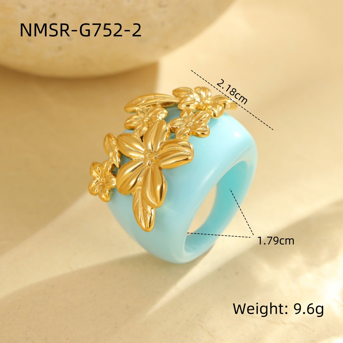 Flower 18K Gold Stainless Steel acrylic Adjustable Ring For Women