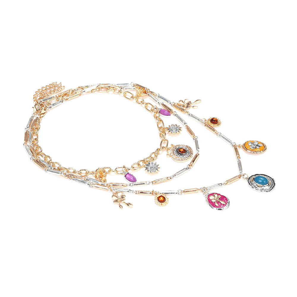 Flower 18K Gold Cubic Zirconia Multi-Layer Charm Necklace Women Bulk