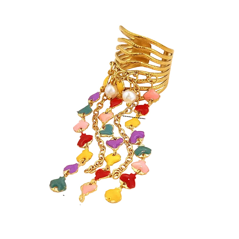 Multi Color Chain Tassel Statement Gold Copper Adjustable Ring Women Bulk