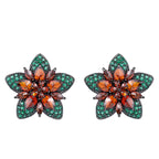 Floral Star Flower Black Green Pink Cubic Zirconia Crystal Anti Tarnish Stud Earring For Women