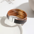 Black Grey 18K Gold Leather Multi-Layer Wrist Band Bracelet Women Bulk