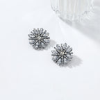 White Designer Floral Cluster Black Rhinestone Alloy Stud Earrings Bulk