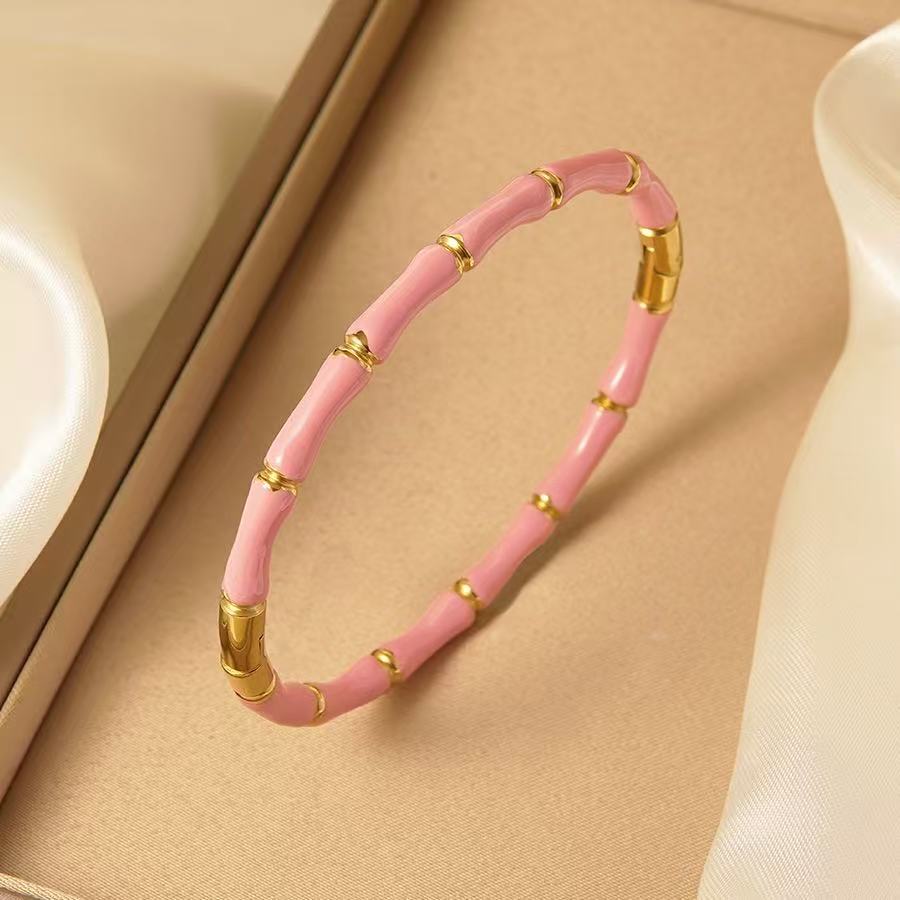 Multi Color Bamboo Style Gold Plated Stainless Steel Bracelet Bulk