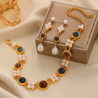 Designer Party Wear Gold Pearl Beads Necklace Earring Set Wholesale