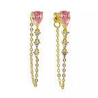 Drop Solitaire Gold CZ Anti Tarnish Dangler Tassel Chain Earring Bulk