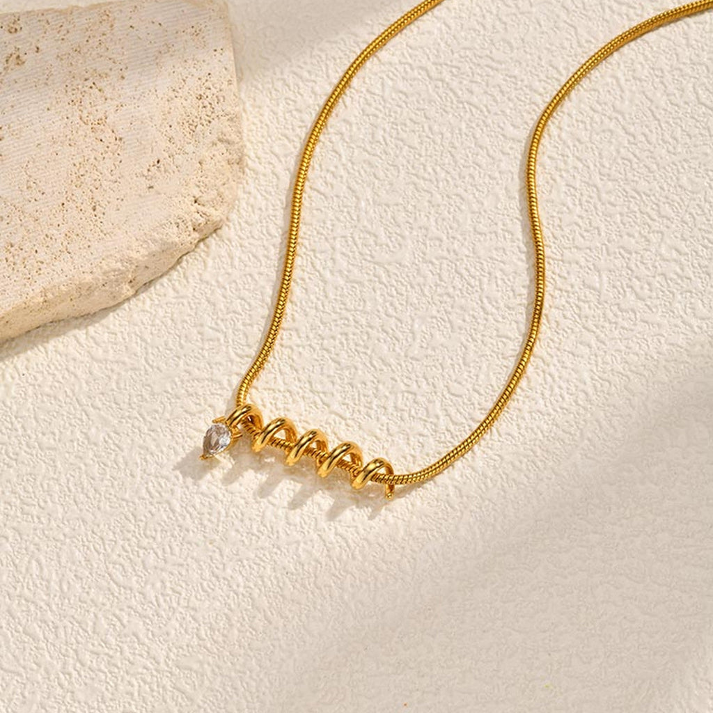 Gold Spiral Coil Plain Anti Tarnish Stainless Steel Necklace Women Bulk