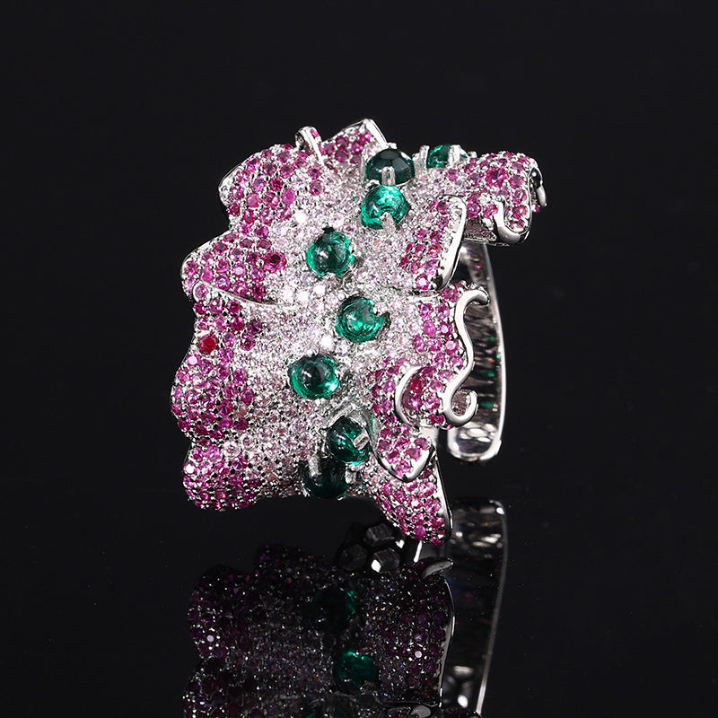 Inlaid CZ Silver Green Pink Crystal Anti Tarnish Free Size Ring Bulk
