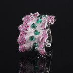 Inlaid CZ Silver Green Pink Crystal Anti Tarnish Free Size Ring Bulk