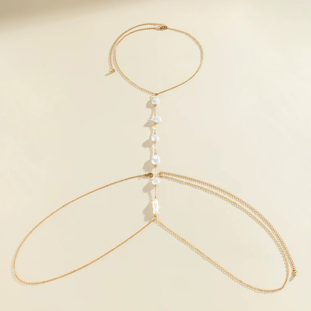 Bulk Y-Style Gold Plated Pearl Body Chain Alloy Necklace For Women