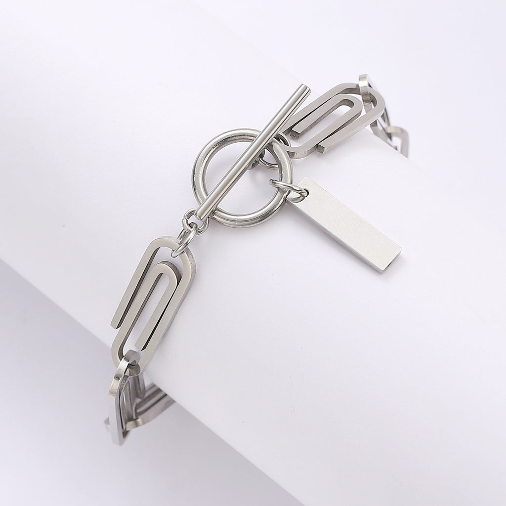 Minimal Paperclip Silver Anti Tarnish Stainless Steel Bracelet Wholesale