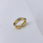 Designer Dual Tone Gold Silver CZ Copper Textured Bracelet Ring Set Bulk